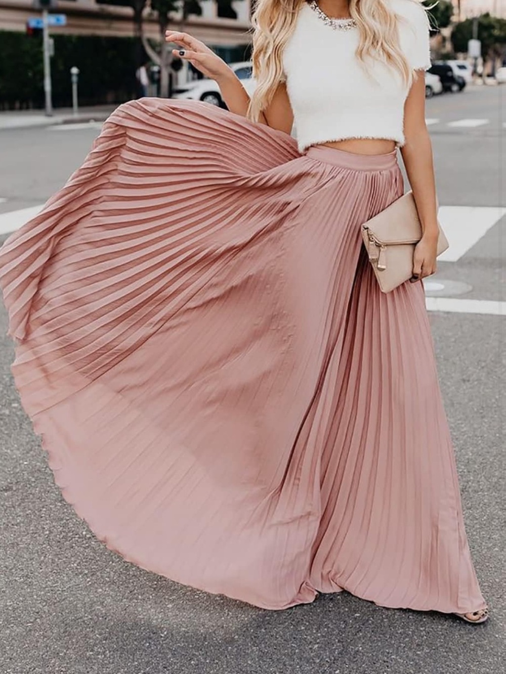 Pleated Maxi Skirt in Blush Pink